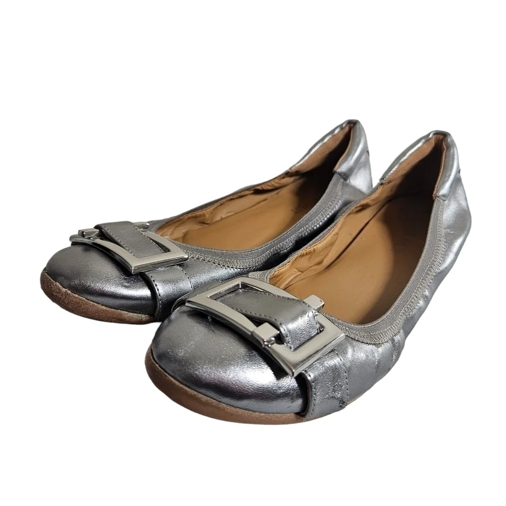 Nine West Justina Silver Slip-on Ballet Flats Sz 7.5M